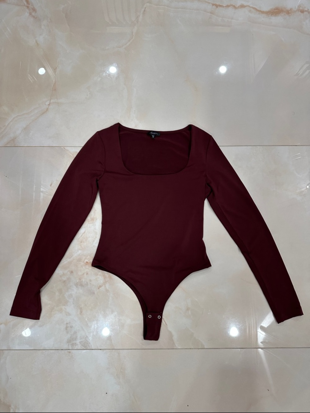Dynamite Square Neck Long Sleeve Bodysuit in Wine